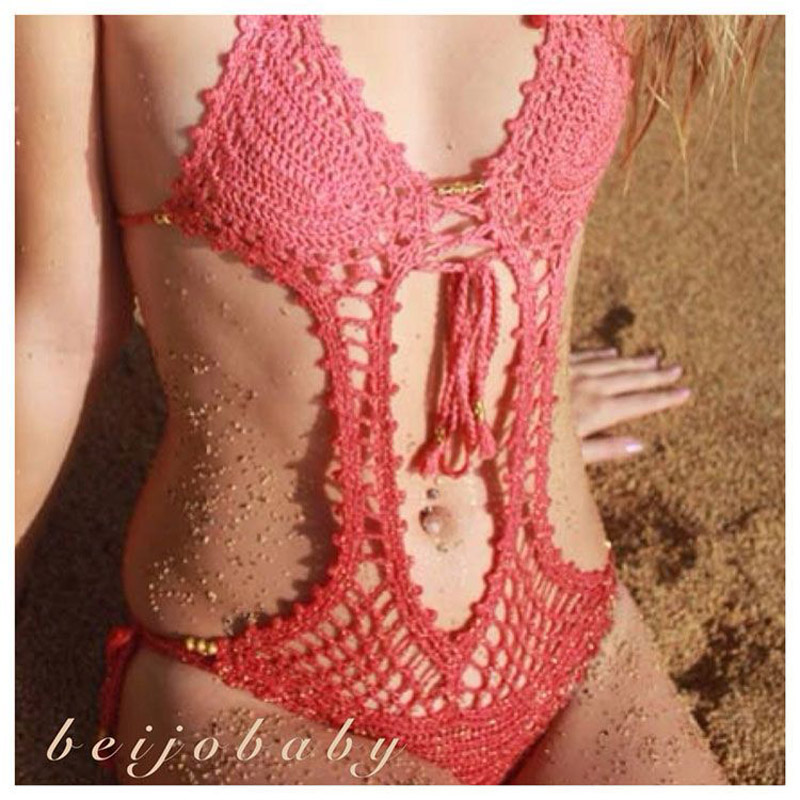 Woman one piece swimsuit crochet bikini