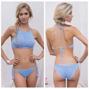 Crochet body crochet bikini set, tourist vacation open back hanging neck swimsuit